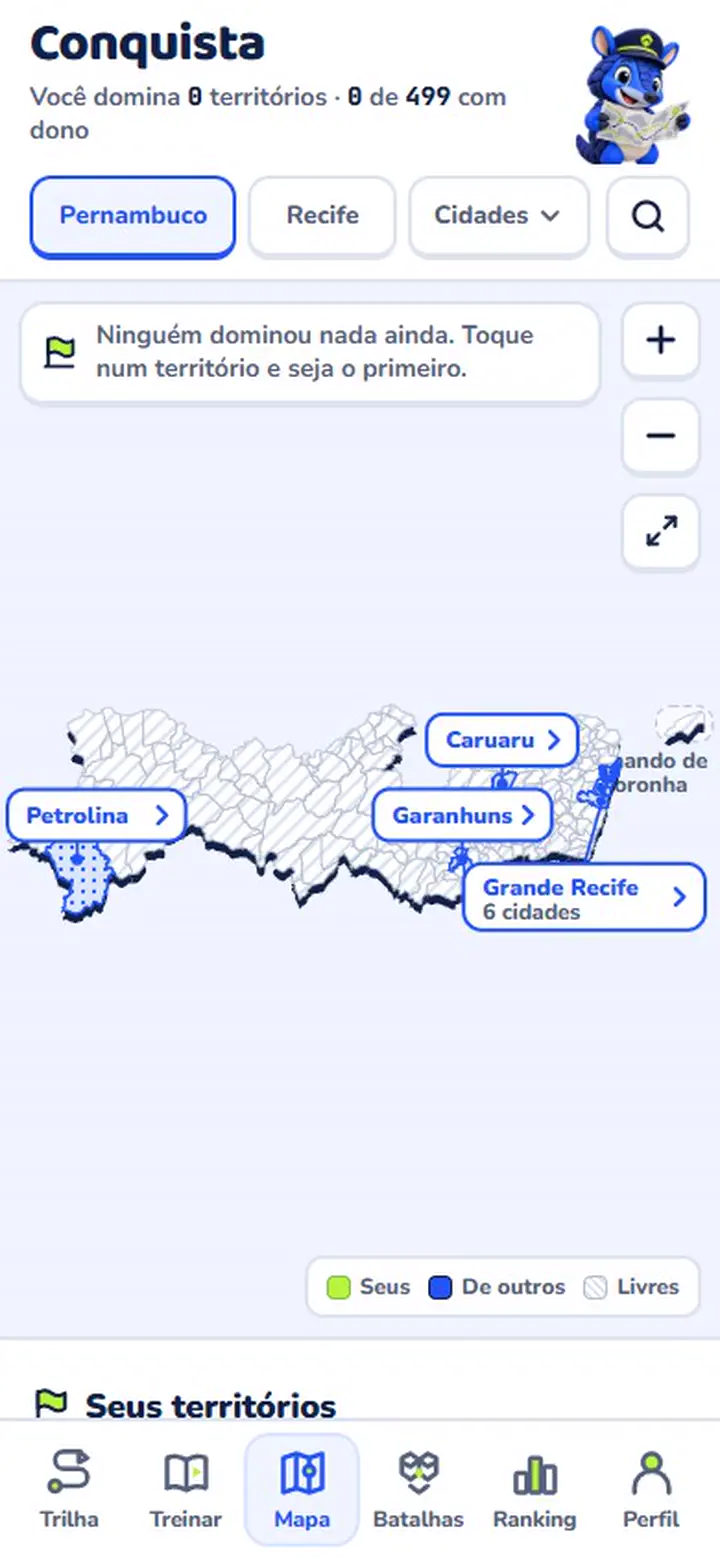 Mapa de conquista de Pernambuco no app