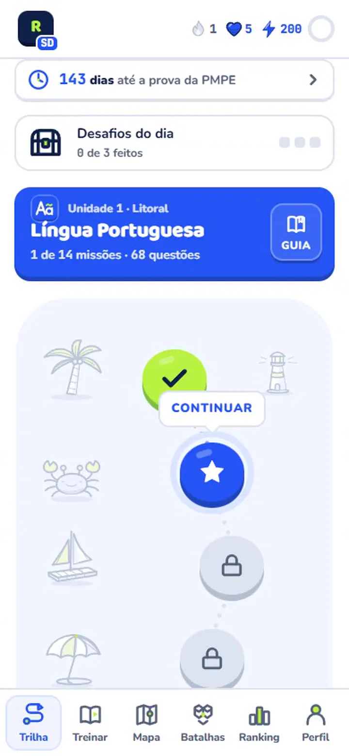 Trilha do app com missões e o Chefão da matéria